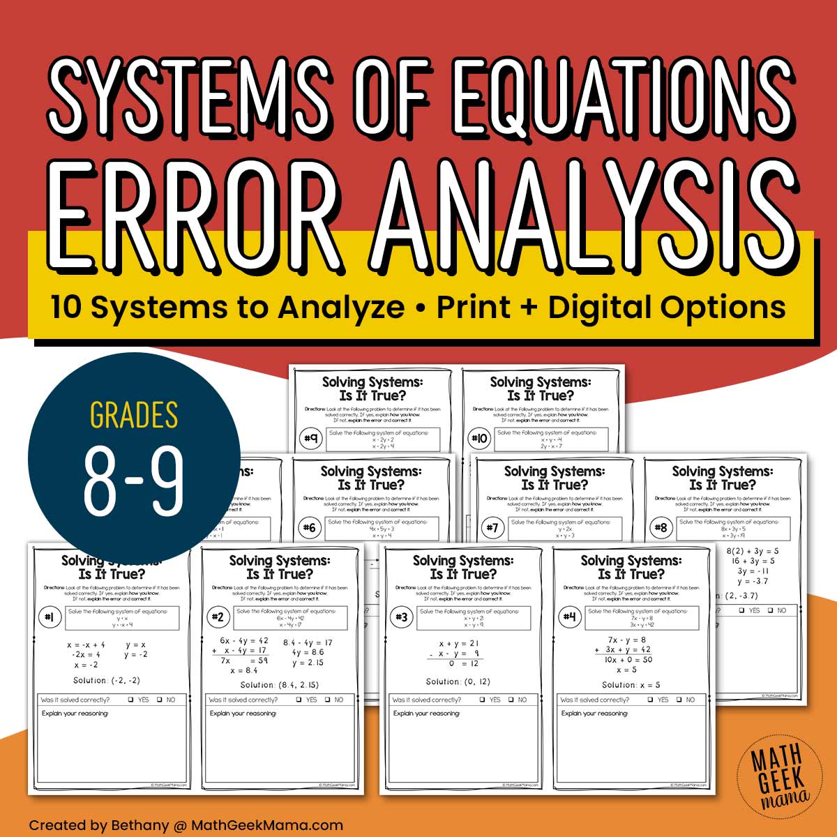 Systems of Linear Equations Error Analysis Tasks - PRINT & DIGITAL