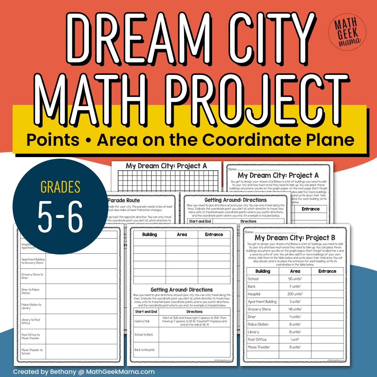 Dream City: Coordinate Plane Math Project for 5th Grade - Real Life Math - PRINT