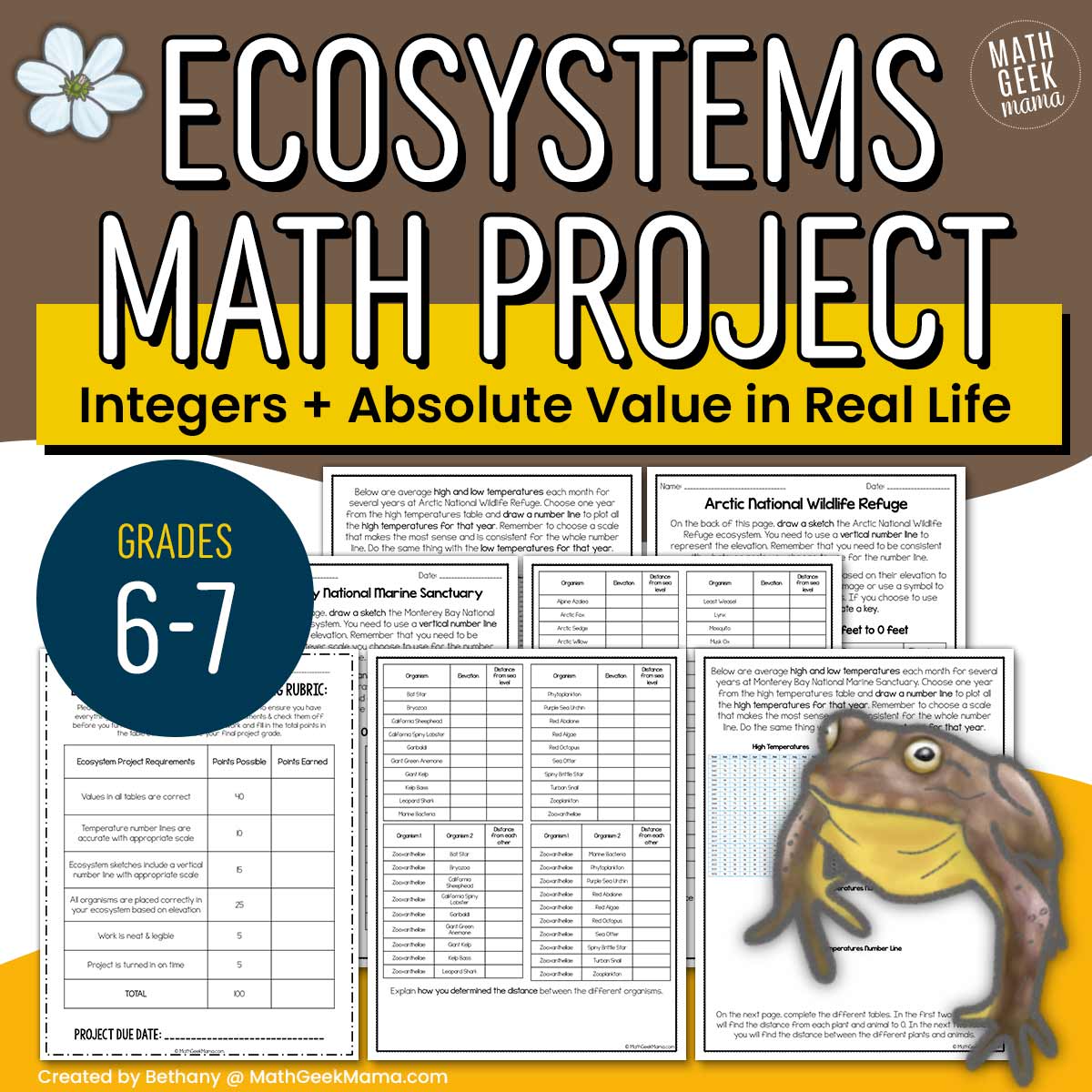 Ecosystems - Integers & Absolute Value Project: Grades 6-7 Math - PRINT