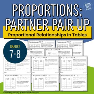 Proportions in Tables - Identify Constant & Equation - Proportional Relationships - PRINT