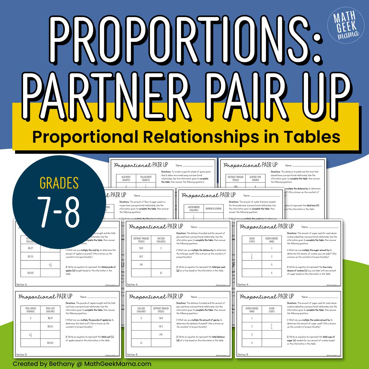 Proportions in Tables - Identify Constant & Equation - Proportional Relationships - PRINT