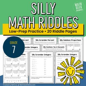 Math Riddles for 7th Grade - Low-Prep - PRINT - 20 Practice Pages