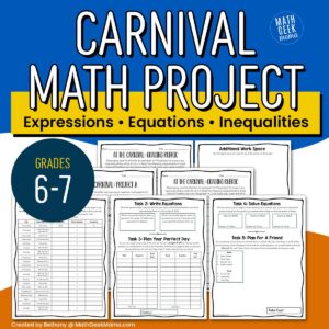 Expressions Equations & Inequalities Project - 6th-7th Grade - 3 Levels - PRINT